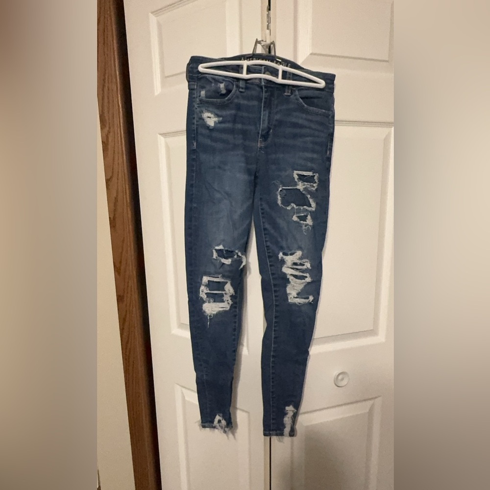 American Eagle Outfitters Blue Skinny Distressed Jeans